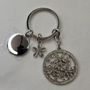 Silver Floral Crystal Keychain Charm - Women's Accessories